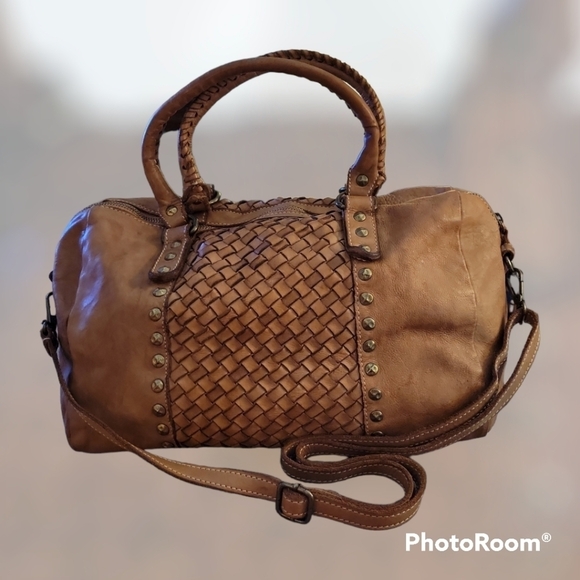 VTG COSTANZA ROTA Italian Leather Woven Satchel Shoulder Crossbody Tote  Bag - Picture 1 of 13